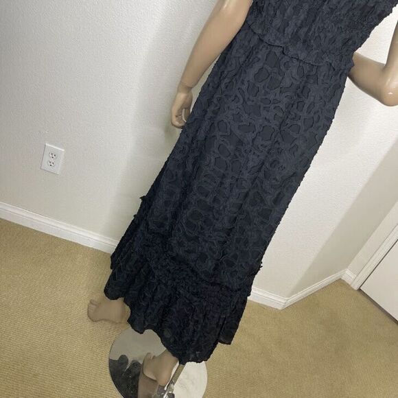 Club Monaco Dress Size 2 Tank Maxi Long Jacquard Woven Black Sleeveless Smocked - Picture 7 of 14